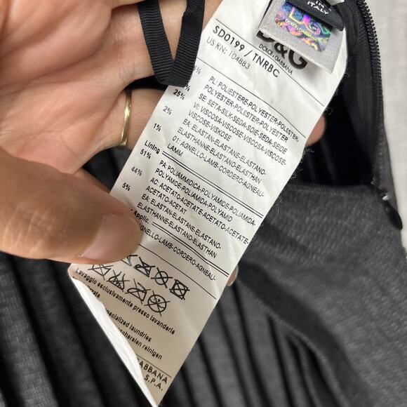 Dolce Gabbana Pleated Silk Wool Blend Dress, Gray Black, 40 - Picture 12 of 13